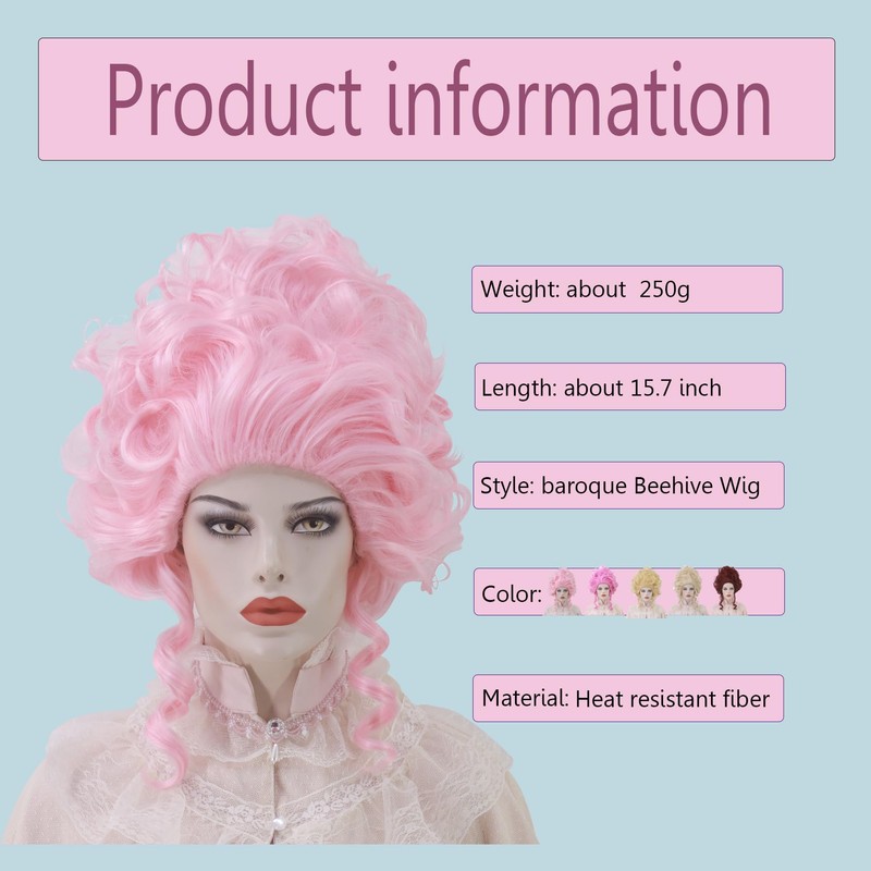 Women Short Vintage Beehive Queen Wig Curly Wig Halloween Party