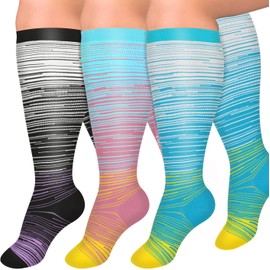 3 Pairs Plus Size Compression Socks for Women and Men Wide Calf 20-30mmhg Extra Large Knee High Support for Circulation