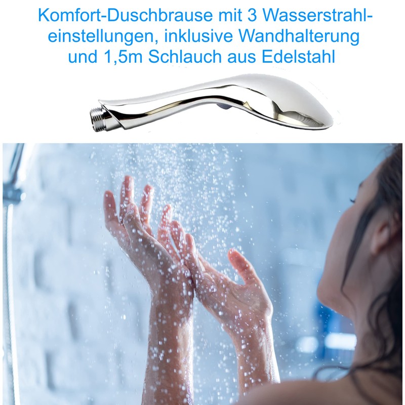 Shower Head Chrome with Stainless Steel Hose and Wall Mount