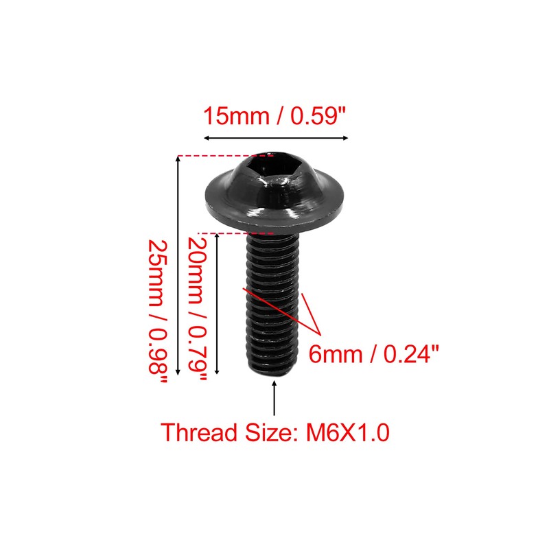 uxcell 30pcs M6 Black Aluminum Alloy Hex Socket Head Motorcycle