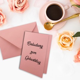 100x folding card set DIN A7-10.5 x 7.4 cm - with envelopes DIN C7 in old pink (pink) - small blank double cards for self-design and printing