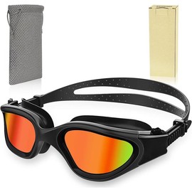 Polarized Swim Goggles, Swimming Goggles Anti-Glare Anti-Fog - Color: Mirror Orange