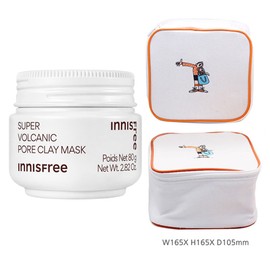 Innisfree Super Volcanic Pore Mask Exfoliation Brightening Blackhead + Play Green Cosmetic Pouch (Yellow) / 이니스프리 수퍼 화산송이 모공 마스크  각질제거 브라이트닝 블랙헤드+플레이그린 화장품 파우치 (옐로우)