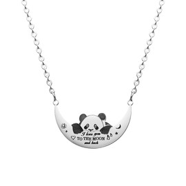seensea Best Friend Panda Moon Bar Animal Pet Jewelry I Love You To The Moon And Back Pendant BFF Necklace Gift for Women