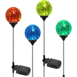 OxyLED Solar Globe Lights Outdoor 4 Pack Garden Stake Lights Waterproof Cracked Crystal LED Color Changing Solar Pathway Lighting Auto On/Off for Landscape Patio Yard Christmas Decoration