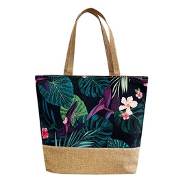 crazy bean Large Beach Bag Prints with Zip Shopper Bag Women's Tote Bag Travel Shopping Everyday, Green plants