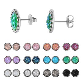 JMFENFA 12 Pairs Druzy Stud Earring for Men Women Gold Plated Surgical Stainless Steel Multi Colored Faux Druzy Stud Earrings Set (Silver 8mm)