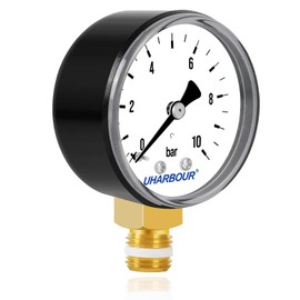 UHARBOUR Pressure Gauge Water 0-10 Bar, Pressure Gauge 1/4 Inch, Pressure Gauge Compressed Air Lower Bracket, Compressed Air Pressure Gauge 1/4 BSP Brass Connection
