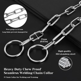 Woofuu Silver Dog Chain Collar,Heavy Duty Chew Proof Stainless Steel Long Link Fur Saver Dog Training Collar | No-Pull Slip Chain for Small Medium Dogs for Easy Control | 46cm (18in)