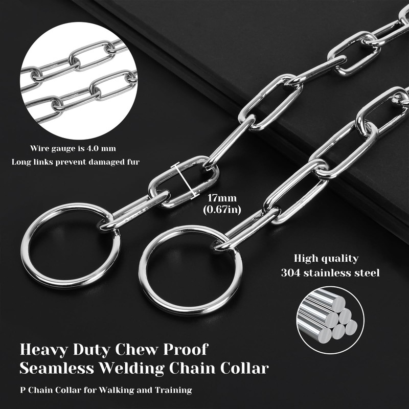 Woofuu Silver Dog Chain Collar,Heavy Duty Chew Proof Stainless Steel