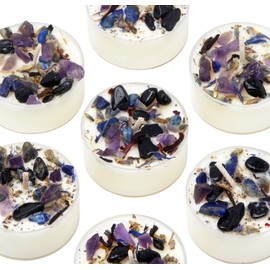 New Moon Candle by New Moon Beginnings - New Beginnings & Manifestation Candle - Dried Flower, Herb, & Crystal Candles - Aromatherapy Candles - Soy Candle - Set of 6 Tealights