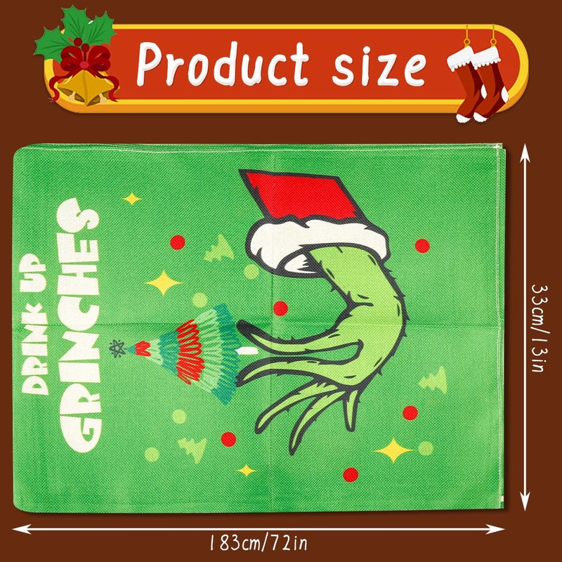 Thyonta Christmas Grinch Table Runner Linen Print Cartoon Table Flag