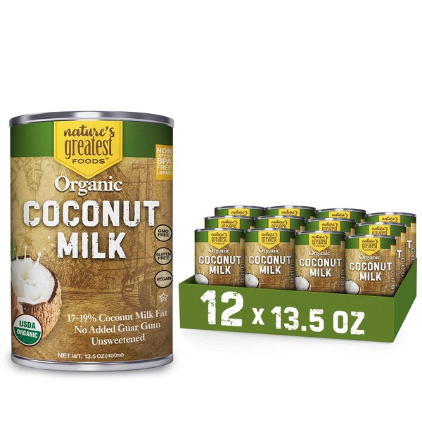 Organic Coconut Milk by Nature’s Greatest Foods - 13.5 Oz - No Guar Gum, No Preservatives – Gluten Free, Vegan and Kosher - 17-19% Coconut Milk Fat, Unsweetened (Pack of 12)