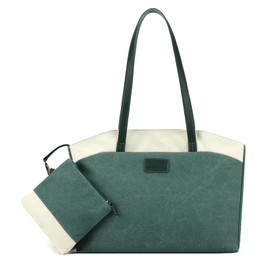 KARRESLY Canvas Tote Bag for Women Large Capacity Shoulder Bag Laptop Bag Satchel Purse 2PCS Set(Green)