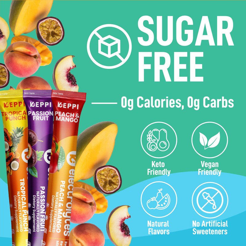 Keppi Electrolytes Powder Packets Tropical Flavors 30 Servings – No