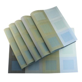 Gugrida Set of 6 Placemats for Dinning Table, Luxury PVC Woven Vinyl Table Mats,Washable and Heat Insulation Kitchen Place Mats (6 pcs, Blue)