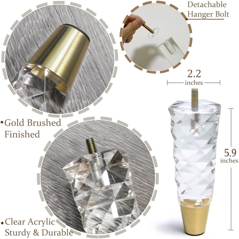 JEREVER Diamond Pattern Acrylic Furniture Legs Pack of 4 Replacement