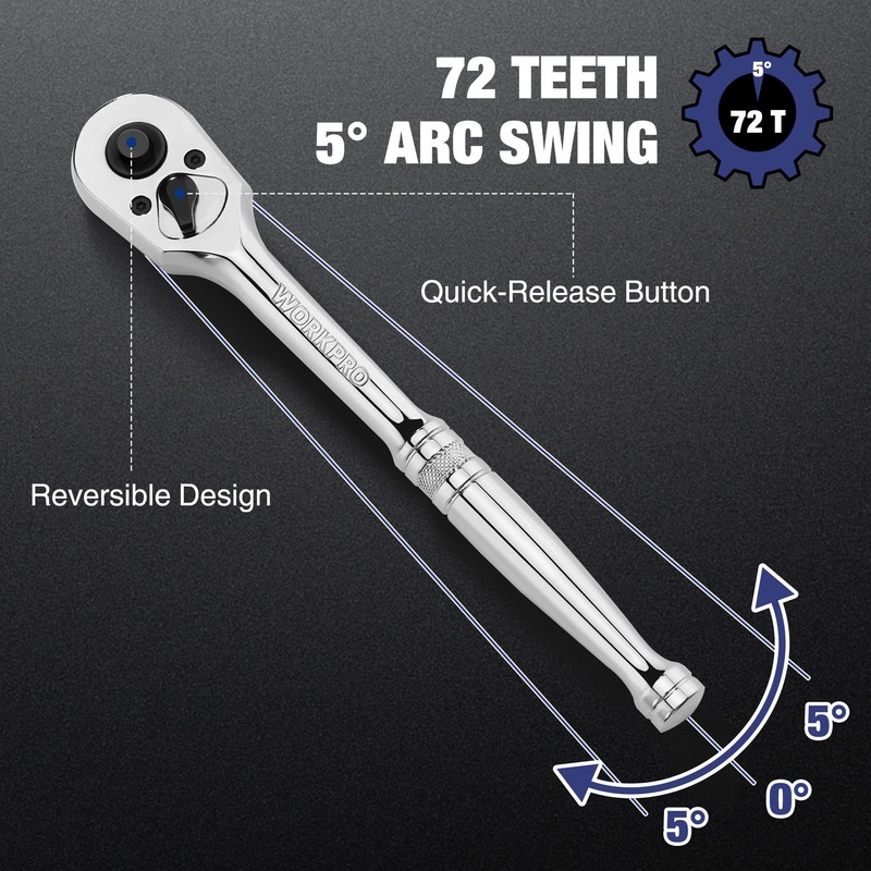 WORKPRO 3-Piece Ratchet Set, Quick Release Reversible, 72-Tooth, 1/4", 3/8",