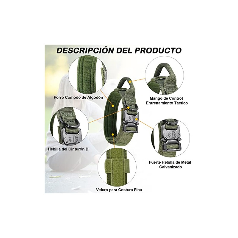 Kokila Collares Tácticos para Perro Ajustable, Mediano, Verde, M