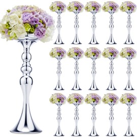 Sadnyy 16 Pcs Metal Flower Arrangements Stand Metal Wedding Centerpiece Stand Tall Table Decor Flower Vase for Wedding Reception Centerpieces Event Party Hotel Home Decor(15 Inch,Silver)