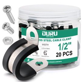 OURU 20PCS 1/2 Inch Cable Clamps with Screws Assortment Kit 304 Stainless Steel Rubber Cushioned Insulated Cable Clamp, Automotive Wire Pipe Clamps(13mm)