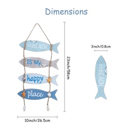 Sedubila Beach Wall Hanging Decor Wooden Fish Sign,Mediterranean Nautical Decorations for Home,Bathroom,Living Room,Bedroom,Bar,Restaurant,10 x 23 In