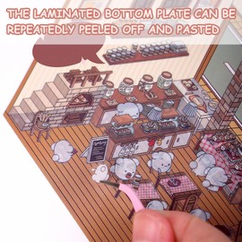 8 Sets 3D Sticker Scene 3D House Sticker Set Make Your Own Supermarket|Coffee Shop|Restaurant Sticker House Cute Cartoon Sticker Scene Suitable for Adults and Children to Pass The Time