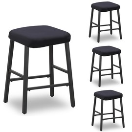 Deisy Dee Velvet Rectangle Vanity Stool Covers, Small Footstool Ottoman Covers Pack of 4 (Black)