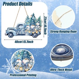 FairySandy Winter Door Decor Let It Snow Truck Sign Winter Wooden Wreath Truck Gnome Pine Tree Snowman Wall Hanging Plaque for Winter Front Porch Yard Indoor Outdoor Home Decorations