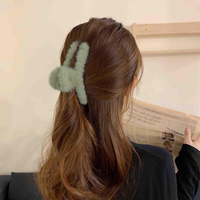 Cimenexe Retro Fluffy Hair Claw Green Fluffy Claw Hair Clip