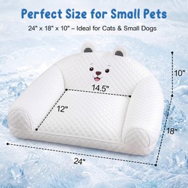 Lineshading Cooling Cat Sofa Bed, Q-max >0.5 Cool-Touch Polar Bear Cat Couch for Indoor Cats, Washable Pet Lounge Chair with Soft PP Cotton Filling, 24 Inch Summer Cats Bed for Kittens and Small Dogs