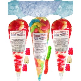 Red White Gummy Bears (2) Wild Cherry Strawberry Banana (1) Sour Worms (NET WT 32 OZ) Gourmet Kruise Signature Gift Bags Gummi