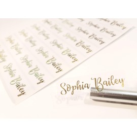 48 Long GOLD INK on Clear Transparent Waterproof Name Stickers- HanPrinting Daycare Labels- School Labels- Long Rectangle Labels Hanprinting