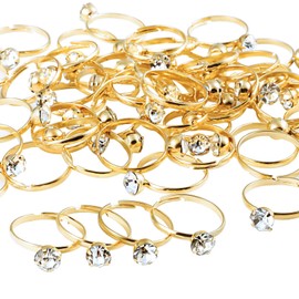 Naler Bridal Shower Rings 52 Pack Gold Diamond Engagement Rings for Wedding Party Favors Table Decoration Cupcake Toppers