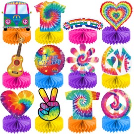 12Pcs Tie Dye Honeycomb Centerpieces Tie Dye Birthday Party Table Decorations for Hippie Tie Dye Theme Birthday Party Retro Rainbow Baby Shower Supplies