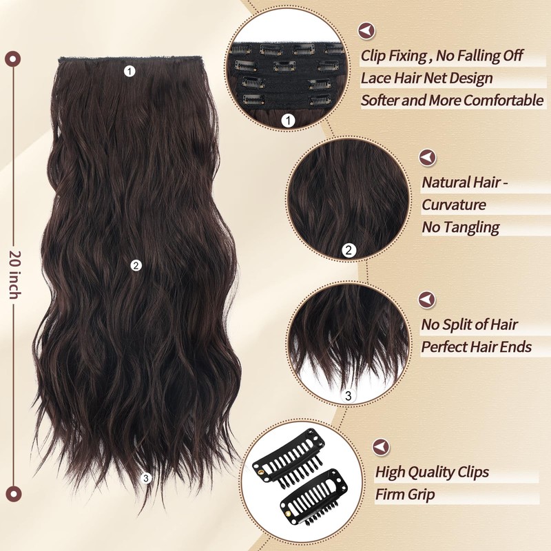 Sofeiyan Clip-In Extensions, 4 Pieces, Long Wavy Synthetic Hair Extensions,