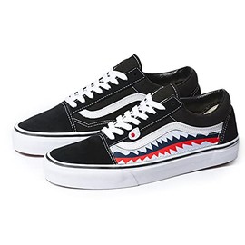 Black Old Skool x Shark Teeth Pattern Custom Handmade Shoes By Patch Collection