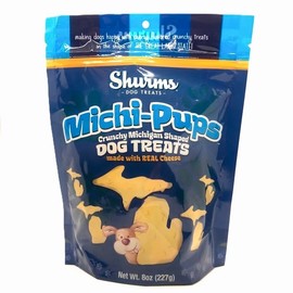 Michi-Pups Michigan Shaped Crunchy Dog Treats with Real Cheese, Made in USA, 8 oz Bag