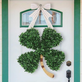 DAZONGE St. Patrick's Day Decorations, Shamrock Wreath for St. Patrick's Day Decor, Lucky Green St. Patrick's Day Door Swag for Fireplace Mantel Walls