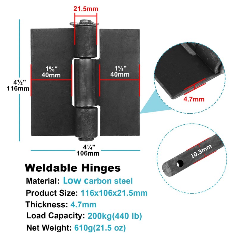 MOUNTAIN_ARK 4 Pack 4-1/2" x 4-1/4" Weldable Door Hinges, Heavy