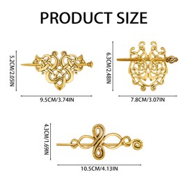 NICENEEDED 3 PCS Vintage Viking Celtic Shawl Hairpins, Crossed Knots Barrette Spiral Crocheted Hair Clips, Retro Ancient Gold Hair Accessories for Women Scarf Sweater