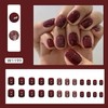 Square Press on Nails Short Fake Nails Burgundy Acrylic Nails