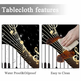 Yibeas Tablecloth Piano and Music Note Tablecloths 60" Diameter Round Instrument Melodic Letter Twinkle Black Tablecloths for Dining Kitchen Wedding and Parties
