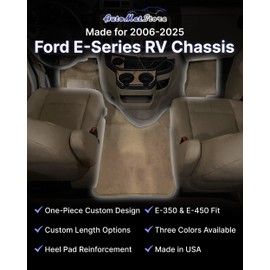 Auto Mat Store One-Piece Carpet Floor Mat for 2006-2025 Ford E-Series RV - E-350 & E-450 Chassis - 20oz Nylon Heel Pad - Serge Edges - Non-Slip - Made in USA - [17'] [Beige/Tan]