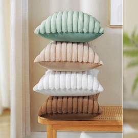 AmHoo Pack of 2 Decorative Throw Pillow Covers Faux Rabbit Fur Cozy Velvet Super Soft Fuzzy Striped Set Case Cushion for Couch Sofa Bedroom 18 x 18-Inch Brown