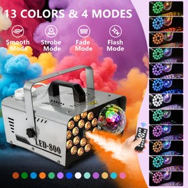 STMIDVG Fog Machine,Smoke Machine with Disco Ball Light, 800W and 4500CFM with 18 Lights 13-Color LED Effects, Fog Machine with Wireless Remote, Perfect for Haunted House, Halloween Party, Wedding