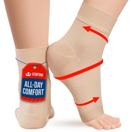 KEMFORD Ankle Compression Sleeve - Plantar Fasciitis Braces - Open Toe Compression Socks for Swelling, Sprain, Neuropathy, Foot Arch Support for Men and Women - 15-20mmhg, L, Beige