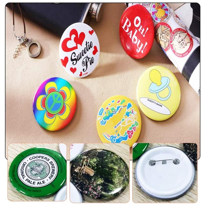 100 Sets of 37mm Badge Pin Button Parts, Round Button