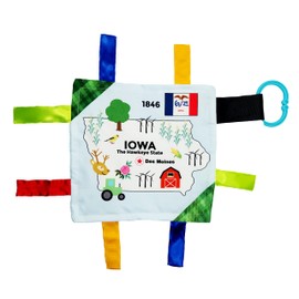 Baby Jack & Co 8x8” Learning Lovey Tag Toys for Babies - Baby Crinkle Toys - Crinkle Toys for Baby - Soft & Safe - Learn USA State Facts - Ideal Baby Toy BPA Free w/Stroller Clip (Iowa)
