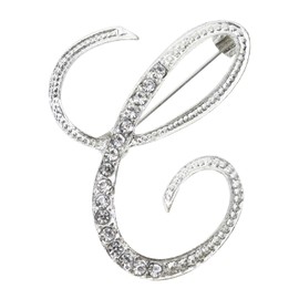 PPhtony 26 Letter Brooch Pins Small Silver Metal Rhinestone Crystal Initial A~Z Alphabet Brooch Lapel Pins for Men Women Girls Boys Birthday Christmas Wedding Gift (C)